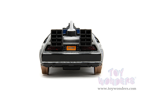 Jada Toys - Hollywood Rides | DeLorean DMC (Time Machine) Train Wheel Version "Back to the Future Part III" (1990) Movie (1/32 scale diecast model car, Brush Metal) 34786