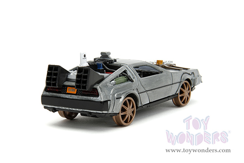 Jada Toys - Hollywood Rides | DeLorean DMC (Time Machine) Train Wheel Version "Back to the Future Part III" (1990) Movie (1/32 scale diecast model car, Brush Metal) 34786