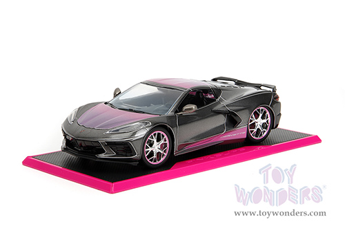 Jada Toys Pink Slips - Chevrolet® Corvette® Stingray™ with Display Base (2020, 1/24 scale diecast model car, Metallic Gray/Pink) 34848