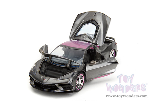 Jada Toys Pink Slips - Chevrolet® Corvette® Stingray™ with Display Base (2020, 1/24 scale diecast model car, Metallic Gray/Pink) 34848