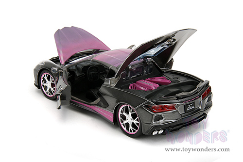 Jada Toys Pink Slips - Chevrolet® Corvette® Stingray™ with Display Base (2020, 1/24 scale diecast model car, Metallic Gray/Pink) 34848