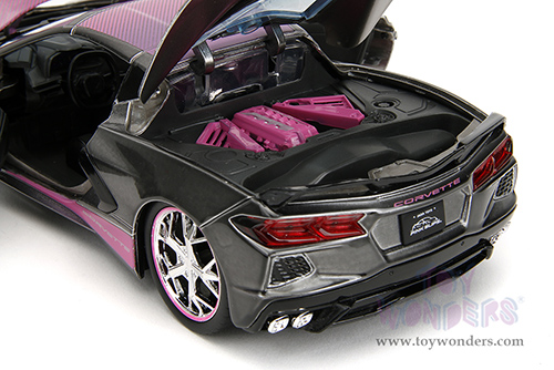 Jada Toys Pink Slips - Chevrolet® Corvette® Stingray™ with Display Base (2020, 1/24 scale diecast model car, Metallic Gray/Pink) 34848