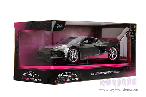 Jada Toys Pink Slips - Chevrolet® Corvette® Stingray™ with Display Base (2020, 1/24 scale diecast model car, Metallic Gray/Pink) 34848