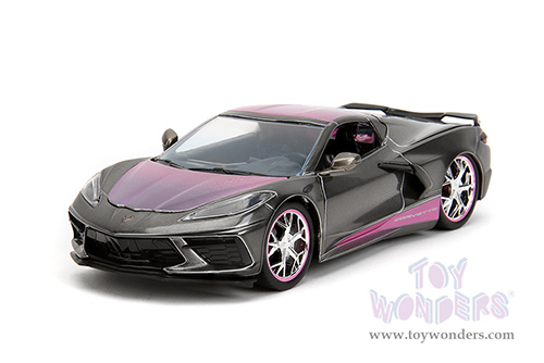 Jada Toys Pink Slips - Chevrolet® Corvette® Stingray™ with Display Base (2020, 1/24 scale diecast model car, Metallic Gray/Pink) 34848