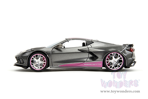 Jada Toys Pink Slips - Chevrolet® Corvette® Stingray™ with Display Base (2020, 1/24 scale diecast model car, Metallic Gray/Pink) 34848