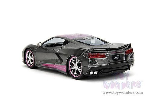 Jada Toys Pink Slips - Chevrolet® Corvette® Stingray™ with Display Base (2020, 1/24 scale diecast model car, Metallic Gray/Pink) 34848