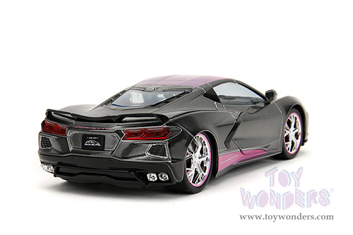 Jada Toys Pink Slips - Chevrolet® Corvette® Stingray™ with Display Base (2020, 1/24 scale diecast model car, Metallic Gray/Pink) 34848