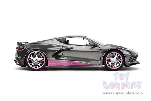 Jada Toys Pink Slips - Chevrolet® Corvette® Stingray™ with Display Base (2020, 1/24 scale diecast model car, Metallic Gray/Pink) 34848