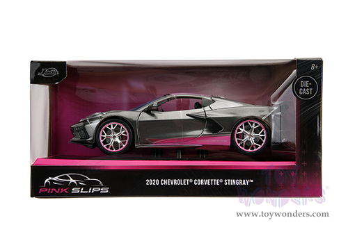 Jada Toys Pink Slips - Chevrolet® Corvette® Stingray™ with Display Base (2020, 1/24 scale diecast model car, Metallic Gray/Pink) 34848