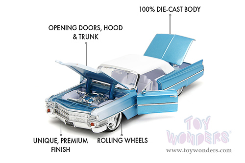Jada Toys Pink Slips - Cadillac&reg; with Display Base (1963, 1/24 scale diecast model car, Blue-White Gradient) 34897