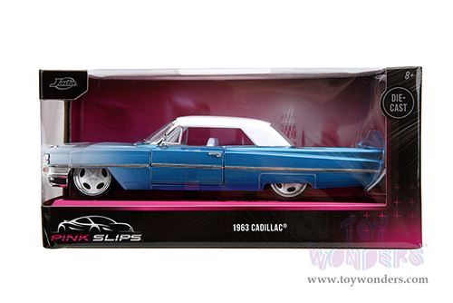 Jada Toys Pink Slips - Cadillac&reg; with Display Base (1963, 1/24 scale diecast model car, Blue-White Gradient) 34897