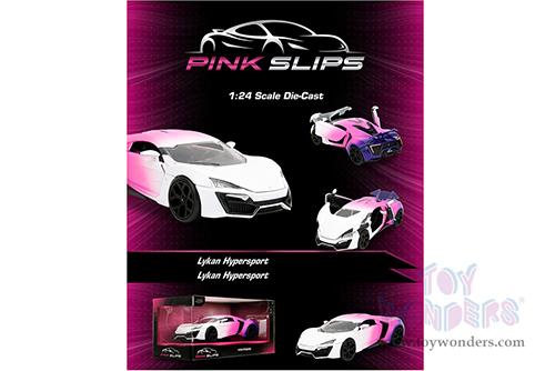 Jada Toys Pink Slips - Lycan Hypersport with Display Base (1/24 scale diecast model car, White/w Pink-Blue Gradient) 35058