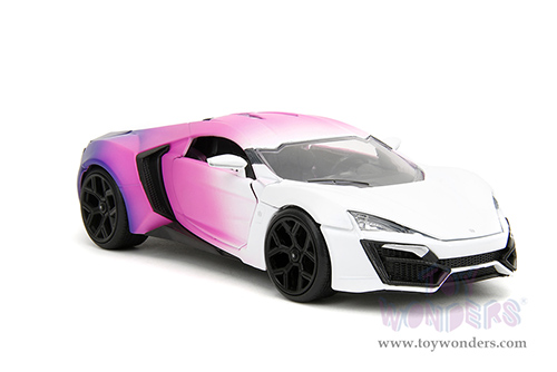 Jada Toys Pink Slips - Lycan Hypersport with Display Base (1/24 scale diecast model car, White/w Pink-Blue Gradient) 35058