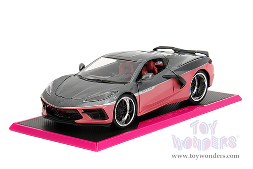 Jada Toys Pink Slips - Chevrolet® Corvette® Stingray™ with Display Base (2020, 1/24 scale diecast model car, Metallic Gray/Pink) 35068