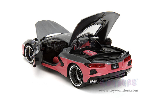 Jada Toys Pink Slips - Chevrolet® Corvette® Stingray™ with Display Base (2020, 1/24 scale diecast model car, Metallic Gray/Pink) 35068