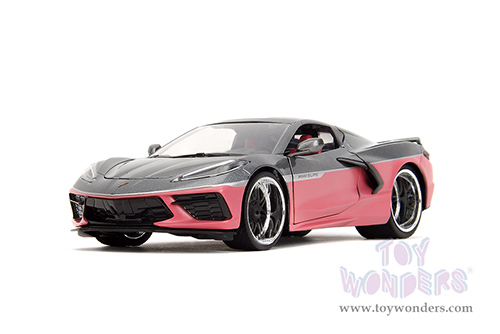 Jada Toys Pink Slips - Chevrolet® Corvette® Stingray™ with Display Base (2020, 1/24 scale diecast model car, Metallic Gray/Pink) 35068