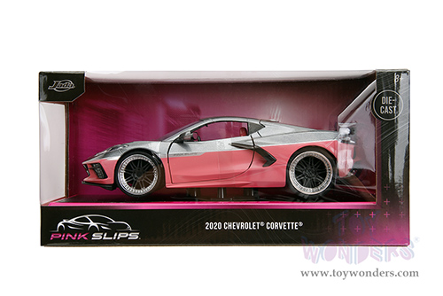 Jada Toys Pink Slips - Chevrolet® Corvette® Stingray™ with Display Base (2020, 1/24 scale diecast model car, Metallic Gray/Pink) 35068