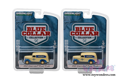 Greenlight - Blue Collar Collection Series 3 | Chevrolet&reg; Panel Truck Genuine Chevrolet&reg; Parts (1939, 1/64 scale diecast model car, Yellow/Blue) 35080A/48