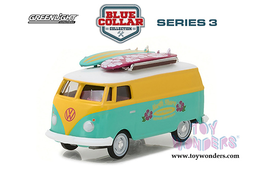Greenlight - Blue Collar Collection Series 3 | Volkswagen Type 2 Panel Van North Shore Surfboard Repair Company (1968, 1/64 scale diecast model car, Yellow/Green) 35080C/48