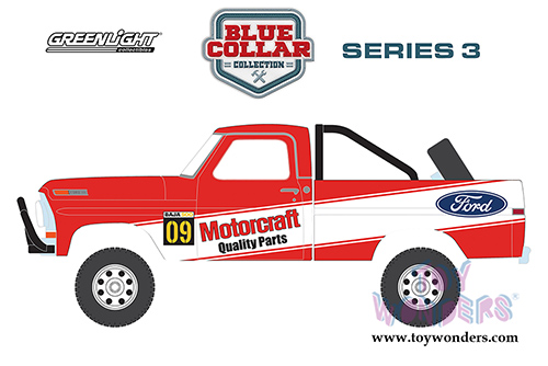 Greenlight - Blue Collar Collection Series 3 | Ford F-100 Pickup Truck Motorcraft Quality Parts (1971, 1/64 scale diecast model car, Red/White) 35080D/48