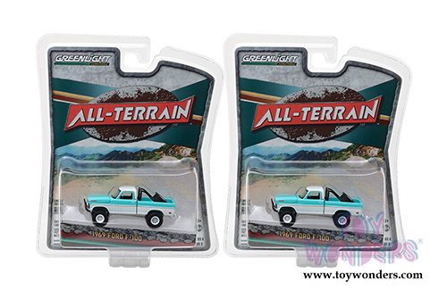 Greenlight - All Terrain Series 6 | Ford F-100 Pickup Truck (1969, 1/64 scale diecast model car, Turquoise/White) 35090A/48