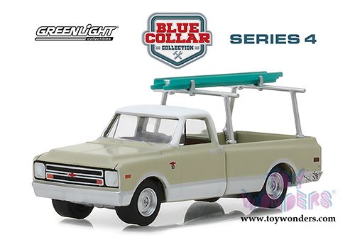 Greenlight - Blue Collar Collection Series 4 | Chevrolet&reg; C-10 Pickup Truck with Ladder Rack (1970, 1/64 scale diecast model car, Cream) 35100B/48