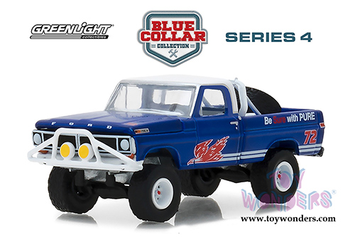 Greenlight - Blue Collar Collection Series 4 | Ford F-100 Pickup Truck Pure Oil Co. Firebird Racing Gasoline (1972, 1/64 scale diecast model car, Blue) 35100D/48