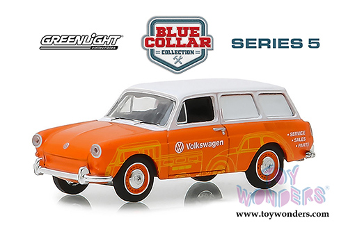 Greenlight - Blue Collar Collection Series 5 | Volkswagen Type 3 Panel Van -  Volkswagen Sales and Service (1966, 1/64 scale diecast model car, Orange/White) 35120C/48