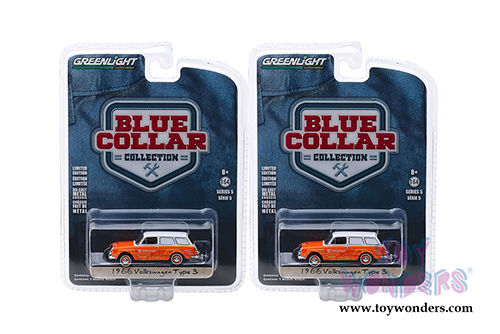 Greenlight - Blue Collar Collection Series 5 | Volkswagen Type 3 Panel Van -  Volkswagen Sales and Service (1966, 1/64 scale diecast model car, Orange/White) 35120C/48