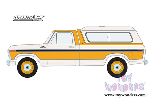 Greenlight - Blue Collar Collection Series 5 | Ford F-100 with Camper Shell (1977, 1/64 scale diecast model car, Orange/White) 35120D/48