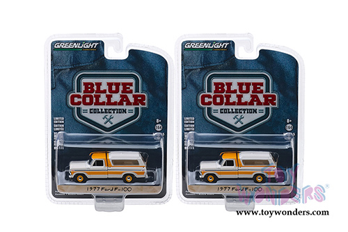 Greenlight - Blue Collar Collection Series 5 | Ford F-100 with Camper Shell (1977, 1/64 scale diecast model car, Orange/White) 35120D/48
