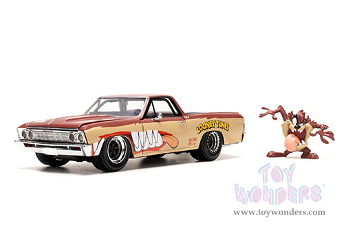Jada Toys Hollywood Rides | Looney Tunes™ Chevrolet® El Camino with Tasmanian Devil Diecast Figure (1967, 1/24, diecast model car, Brown/Beige) 35130/4