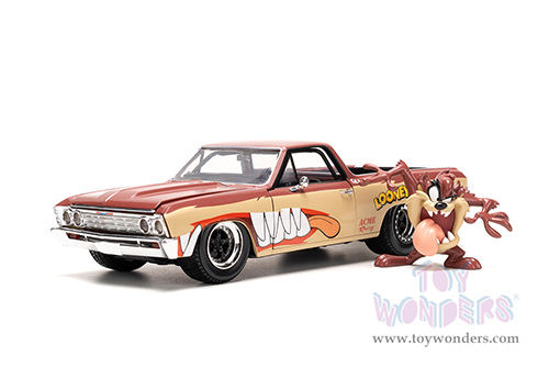 Jada Toys Hollywood Rides | Looney Tunes™ Chevrolet® El Camino with Tasmanian Devil Diecast Figure (1967, 1/24, diecast model car, Brown/Beige) 35130/4