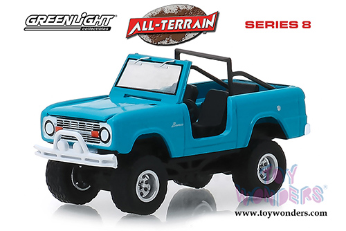 Greenlight - All Terrain Series 8 | Ford Bronco in Teal Doors Removed (1967, 1/64 scale diecast model car, Light Blue) 35130A/48