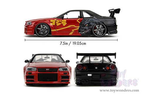 Jada Toys - Hollywood Rides | Nissan Skyline GT-R (34) RHD "Godzilla vs. Destoroyah" (2002, 1/24, diecast model car, Red/Black) 35133