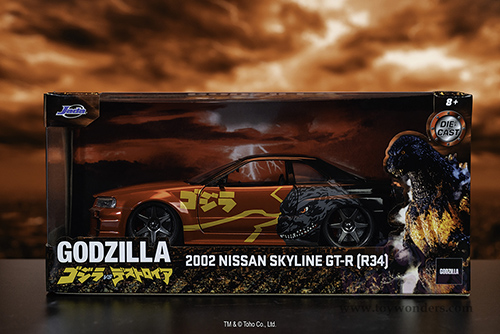 Jada Toys - Hollywood Rides | Nissan Skyline GT-R (34) RHD "Godzilla vs. Destoroyah" (2002, 1/24, diecast model car, Red/Black) 35133