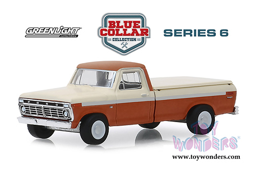 Greenlight - Blue Collar Collection Series 6 | Ford F-100 Pickup Truck with Bed Cover (1973, 1/64 scale diecast model car, Orange w/Cream) 35140B/48