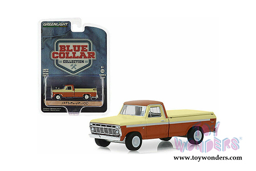 Greenlight - Blue Collar Collection Series 6 | Ford F-100 Pickup Truck with Bed Cover (1973, 1/64 scale diecast model car, Orange w/Cream) 35140B/48