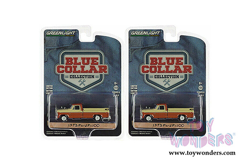 Greenlight - Blue Collar Collection Series 6 | Ford F-100 Pickup Truck with Bed Cover (1973, 1/64 scale diecast model car, Orange w/Cream) 35140B/48