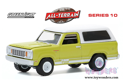 Greenlight - All Terrain Series 10 | Dodge Ramcharger with 4x4 Stripe Kit (1977, 1/64 scale diecast model car, Bright Green/White) 35170B/48