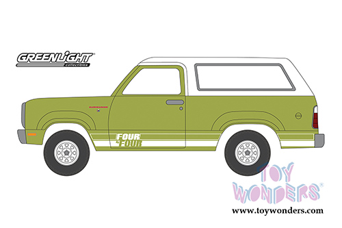 Greenlight - All Terrain Series 10 | Dodge Ramcharger with 4x4 Stripe Kit (1977, 1/64 scale diecast model car, Bright Green/White) 35170B/48