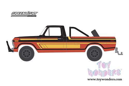Greenlight - All Terrain Series 10 | Ford F-250 with Off-Road Parts Pickup Truck (1978, 1/64 scale diecast model car, Black/Red/Yellow) 35170C/48