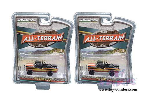 Greenlight - All Terrain Series 10 | Ford F-250 with Off-Road Parts Pickup Truck (1978, 1/64 scale diecast model car, Black/Red/Yellow) 35170C/48