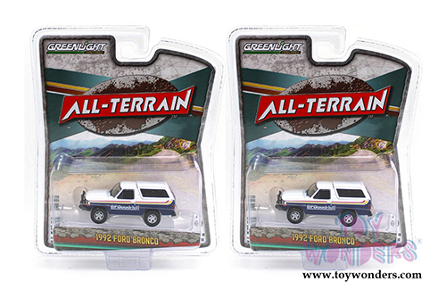 Greenlight - All Terrain Series 10 | Ford Bronco with Off–Road Parts "BFGoodrich Tires" (1992, 1/64 scale diecast model car, Blue/White) 35170E/48