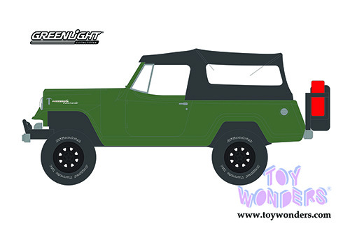 Greenlight - All Terrain Series 11 | Jeep&reg; Jeepster Commando with Soft Top and Off-Road Parts (1968, 1/64 scale diecast model car, Dark Green) 35190A/48
