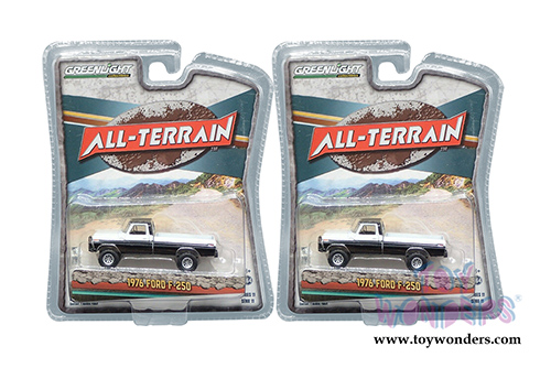 Greenlight - All Terrain Series 11 | Ford F-250 Custom Pickup Truck with Off-Road Parts (1976, 1/64 scale diecast model car, Black/White) 35190B/48