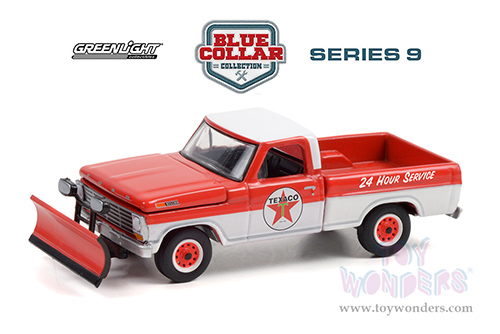 Greenlight - Blue Collar Collection Series 9 | Ford F-250 with Snow Plow Texaco Service (1968, 1/64 scale diecast model car, Red/White) 35200A/48