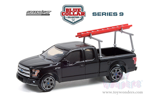 Greenlight - Blue Collar Collection Series 9 | Ford F-150 with Ladder Rack (2017, 1/64 scale diecast model car, Black) 35200F/48