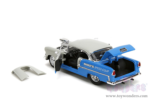 Jada Toys Bigtime Muscle - Chevrolet® Bel Air® "Ghost Gas - Mike's Speed Equip" Hardtop (1955, 1/24 scale diecast model car, Light Gray/Blue) 35211