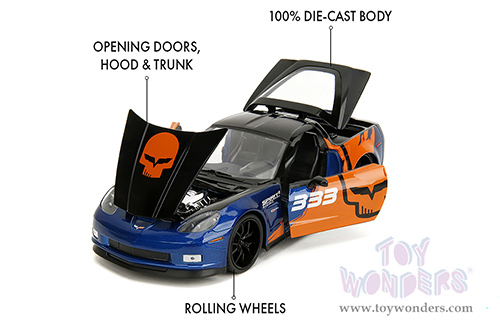 Jada Toys Bigtime Muscle - Chevrolet® Corvette® Z06 #333 "Spirit Racing" (2006, 1/24 scale diecast model car, Blue/Orange) 35213